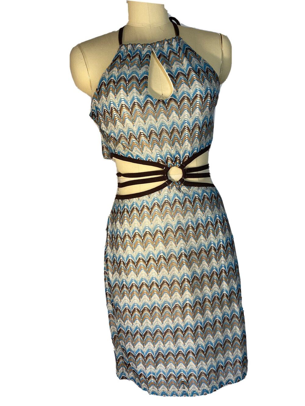 Chevron Print Ring Halter Mini Dress Cutout Tie NWT Rue21 Women's Juniors Size L